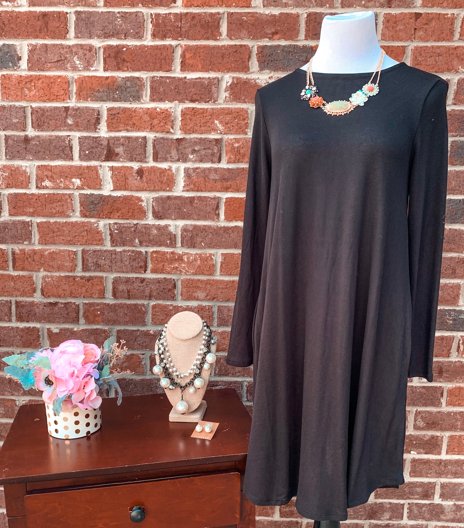 Simple Style Black Long Sleeve Tunic ...